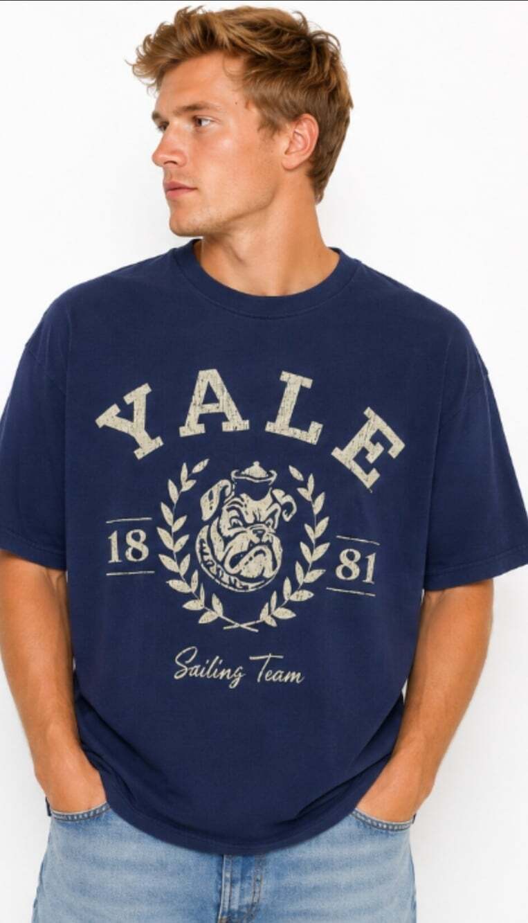 Men's Yale University 1881 Sailing Team Graphic Blue T-Shirt Small New L300